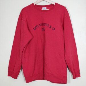 Levis Sweatshirt Men L Red Levi Staruss & Co Crewneck Print LS Fleece Preppy VTG